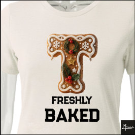 Camiseta Biscoito de Gengibre Natal Letra Inicial T