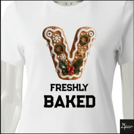 Camiseta Biscoito de Gengibre Natal Letra Inicial V