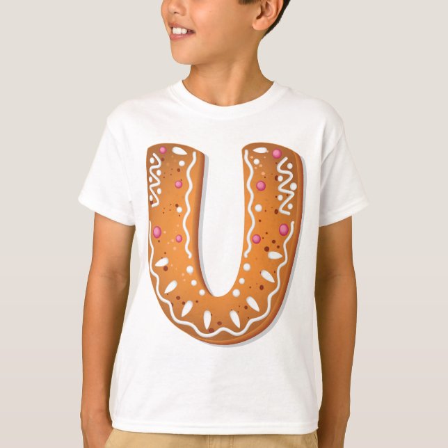 Camiseta Biscoito de Natal com Monograma da Letra U em Geng (Frente)