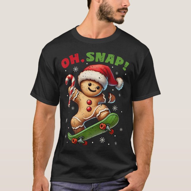 Camiseta Biscoito De Natal De Ginger Fun Oh Snap Skate (Frente)