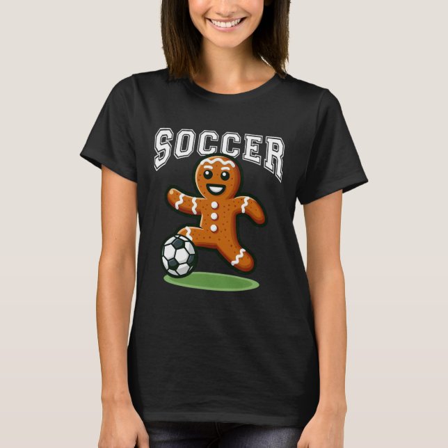 Camiseta Biscoito de Natal Jogando Futebol de Futebol  (Frente)