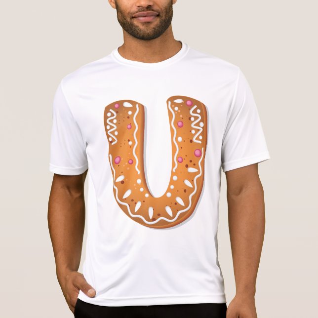 Camiseta Biscoito de Natal Letra U Monograma Feriado (Frente)