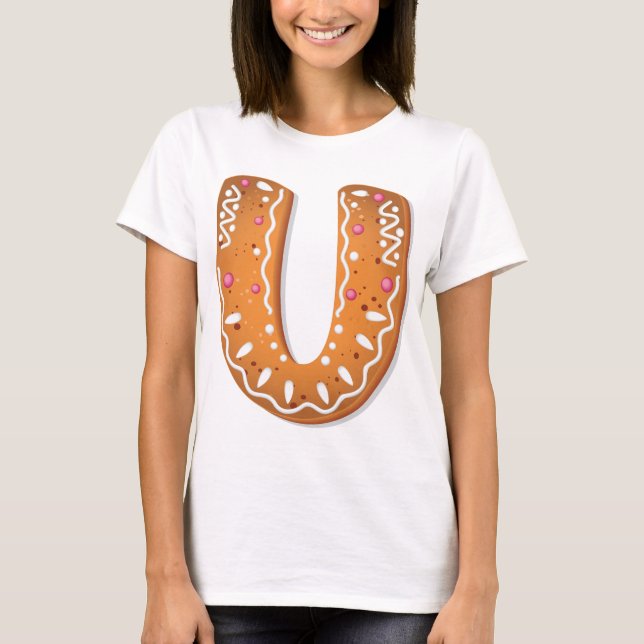Camiseta Biscoito de Natal Letra U Monograma Feriado (Frente)