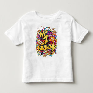Camiseta Biscoitos de Bolo e Balões do Meu 1º Aniversário 