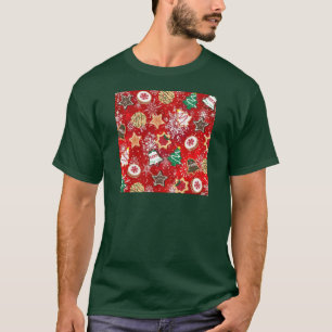 Camiseta Biscoitos de Natal e Flocos de Neve em Vermelho