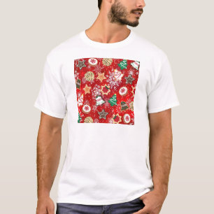 Camiseta Biscoitos de Natal e Flocos de Neve em Vermelho