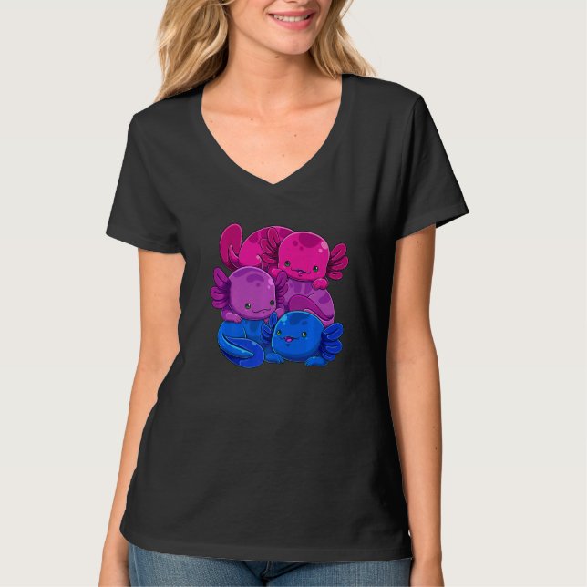 Camiseta Bisexual Axolotl Pile Bi Pride Flag Lgbtq Gay Prid (Frente)
