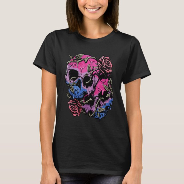Camiseta Bisexual Bi Pride Flag Gothic Skull (Frente)
