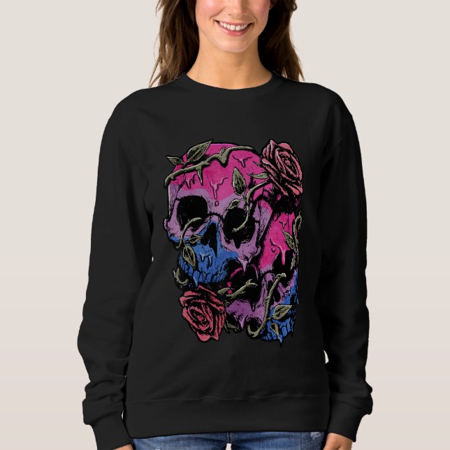 Camiseta Bisexual Bi Pride Flag Gothic Skull (Frente)