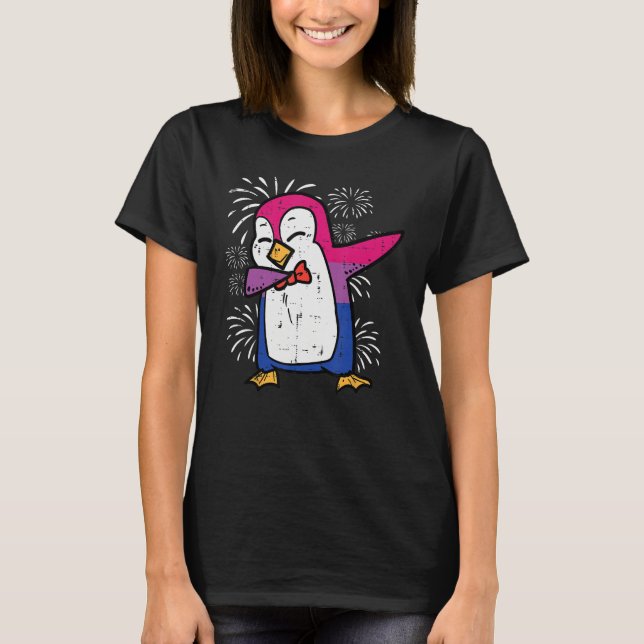Camiseta Bisexual Penguin Dab Bi Flag Pride Month Lgbt Men  (Frente)