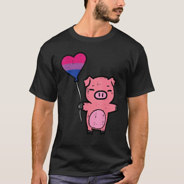 Camiseta Bisexual Pig Heart Cute Bi Pride Flag LGBTQ Women  (Frente)