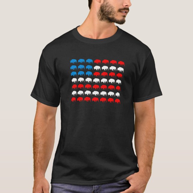 Camiseta Bison Animal American Flag Independence Day (Frente)