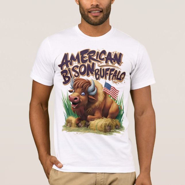 Camiseta Bison Buffalo Americano com Bandeira Americana (Frente)