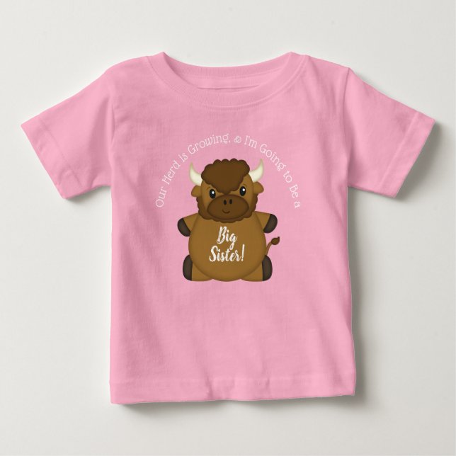Camiseta Bison Buffalo Chá de fraldas Rosa (Frente)