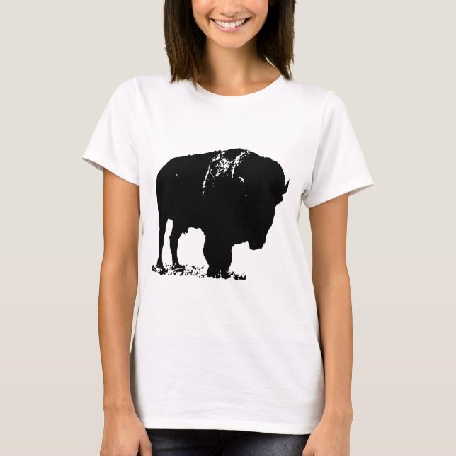 Camiseta Bison Buffalo, Pop de Arte Negra (Frente)