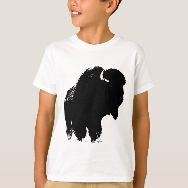 Camiseta Bison Buffalo, Pop de Arte Negra (Frente)