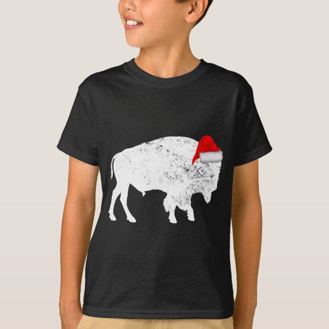 Camiseta Bison Buffalo Santa Hat - Natal Pajama (Frente)