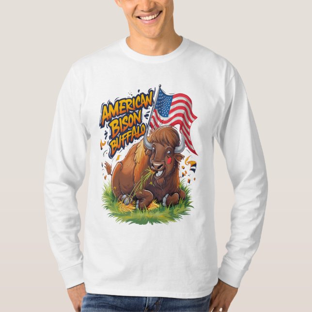 Camiseta Bison com bandeira dos EUA em Grass (Frente)