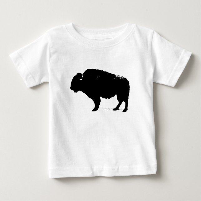 Camiseta Bison de Búfalo de Pop Preto e Branco (Frente)
