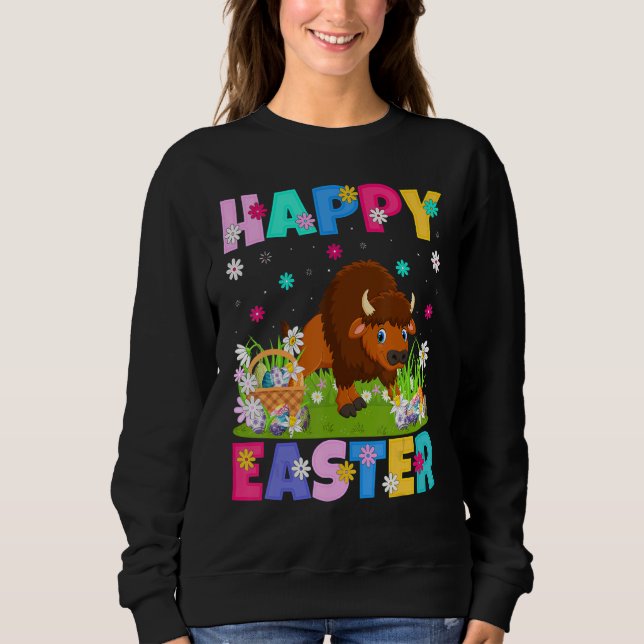 Camiseta Bison Felz pascoa Bunny Bison Páscoa domingo (Frente)