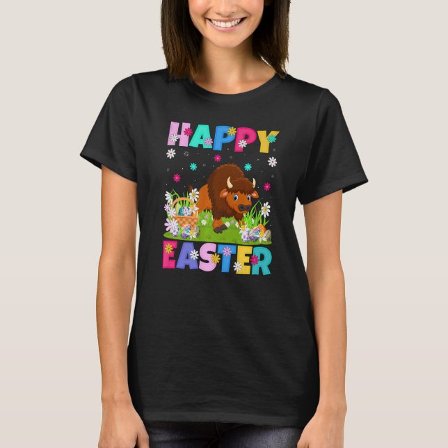 Camiseta Bison Felz pascoa Bunny Bison Páscoa domingo (Frente)