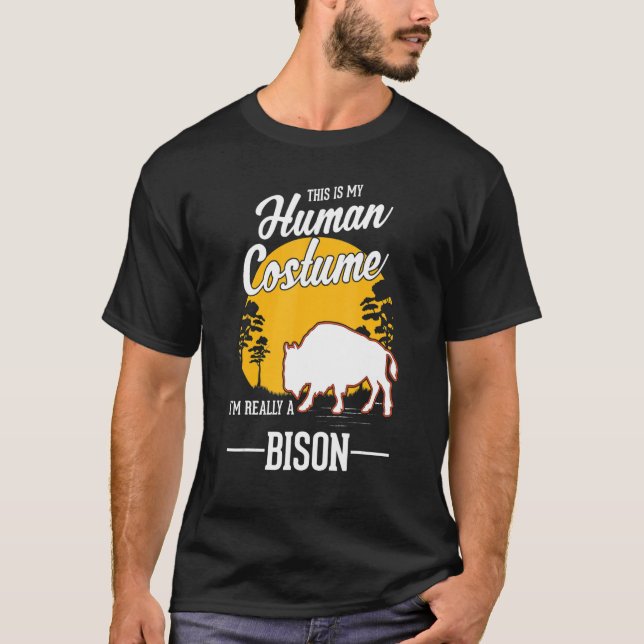 Camiseta Bison Human Costume Halloween Buffalo (Frente)