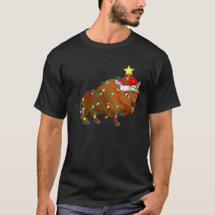 Camiseta Bison Lighting Xmas Tree Mating Bison Natal