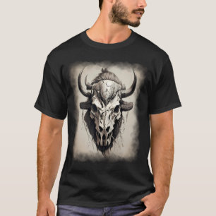 Camiseta Bison skull head búfalo estilo boho tatuado gótico