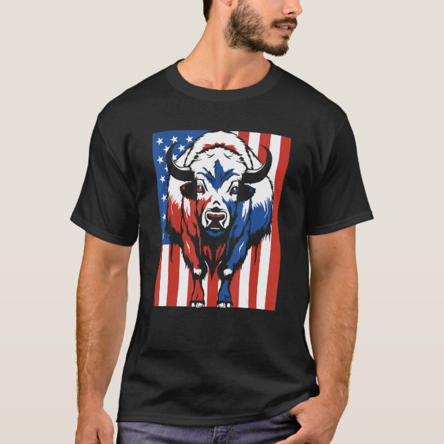 Camiseta Bison Us Flag Wildlife American  Animal Bison (Frente)