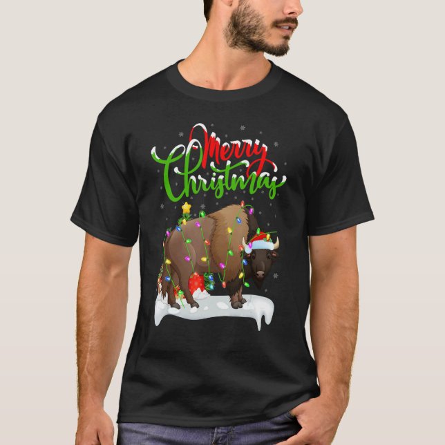 Camiseta Bison   Xmas Decorations Santa Bison Christmas (Frente)