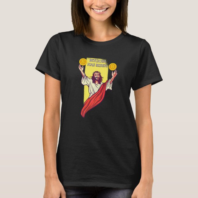 Camiseta Bitcoin Crypto Ressuscitou Jesus Criptomoeda (Frente)