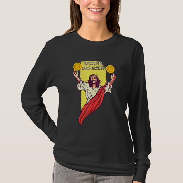 Camiseta Bitcoin Crypto Subiu   Jesus da criptomoeda (Frente)