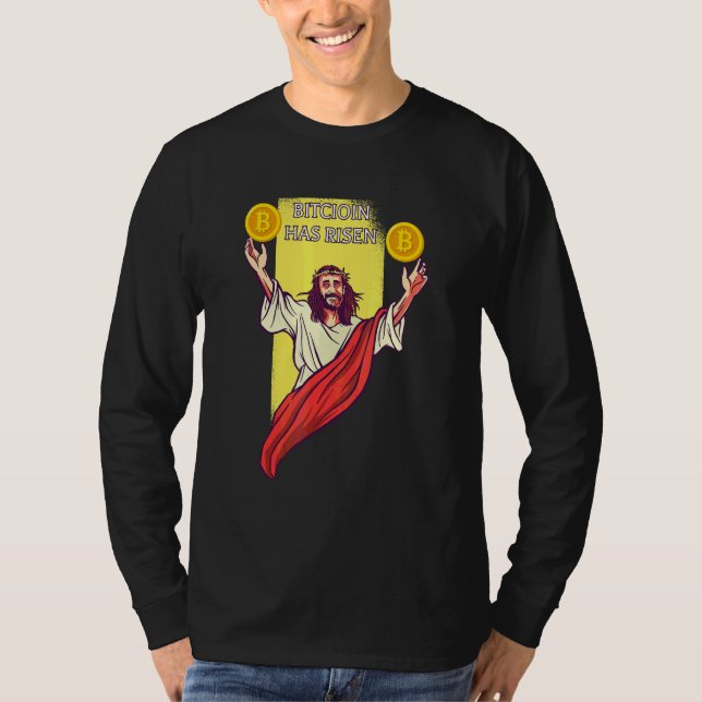 Camiseta Bitcoin Crypto Subiu   Jesus da Criptomoeda (Frente)