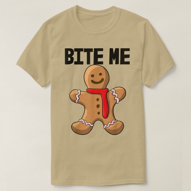 Camiseta Bite-Me Cookies Adoram Festas de Mulheres Gingerbr (Frente do Design)
