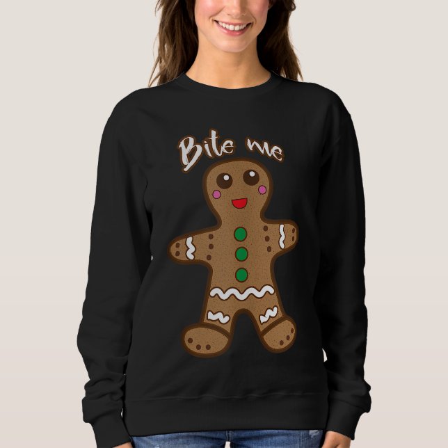 Camiseta Bite-Me Gingerpão Engraçado Cookie Natal Graças (Frente)