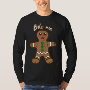 Camiseta Bite-Me Gingerpão Engraçado Cookie Natal Graças