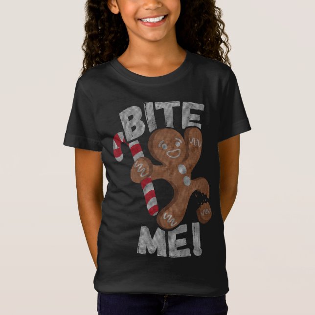 Camiseta Bite-Me Pão Gingerpão Homem Engraçado Natal (Frente)
