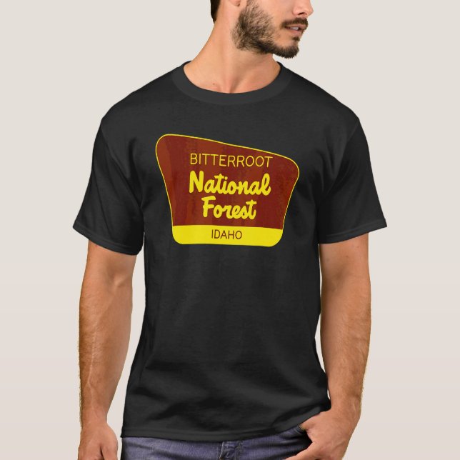 Camiseta Bitterroot - Sinal de Retro do Idaho Nacional da F (Frente)