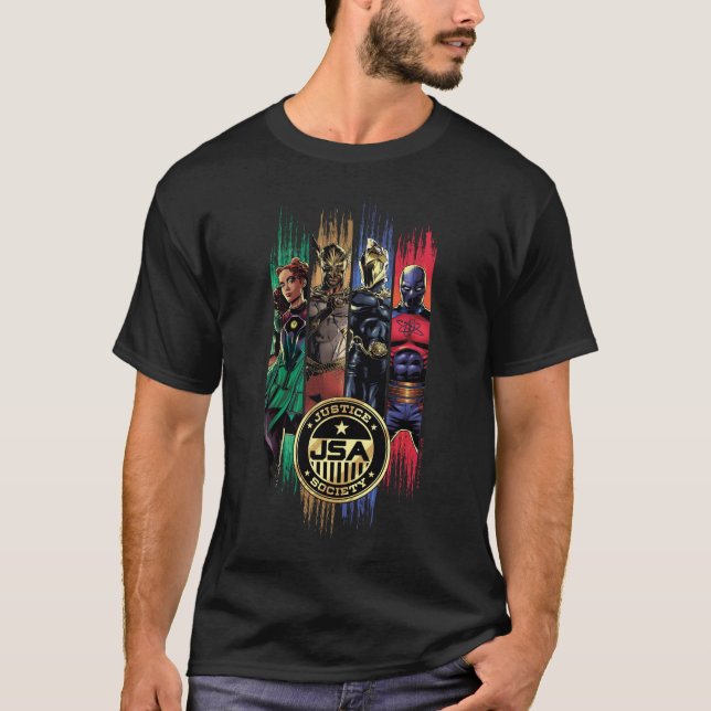 Camiseta Black Adam Justice Society Heroes In Stripes (Frente)