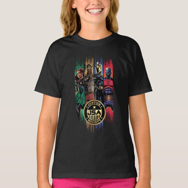 Camiseta Black Adam Justice Society Heroes In Stripes (Frente)