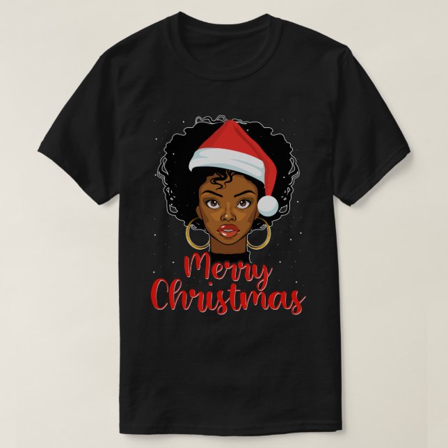 Camiseta Black African Girl American Melanin Christmas Sant (Frente do Design)
