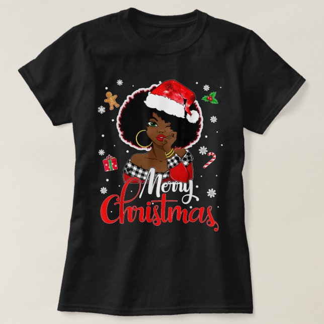 Camiseta Black African Girl American Melanin Christmas Sant (Frente do Design)