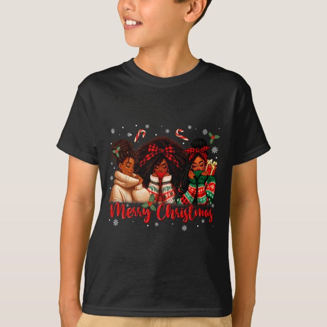 Camiseta Black African Girl American Melanin Christmas Sant (Frente)