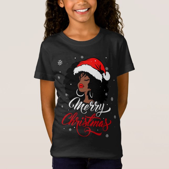 Camiseta Black African Girl American Papais noeis Christmas (Frente)