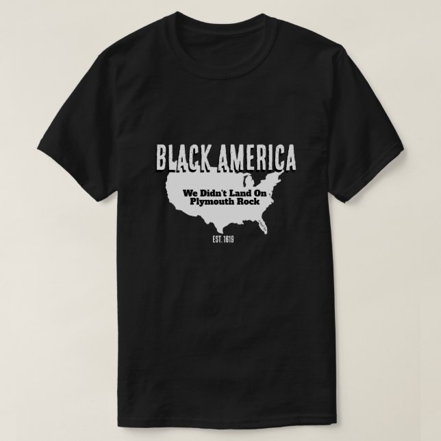 Camiseta Black America/Plymouth Rock (frente e verso) (Frente do Design)