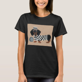 Camiseta Black and Brown Dachshund Treat Thief Jailbird