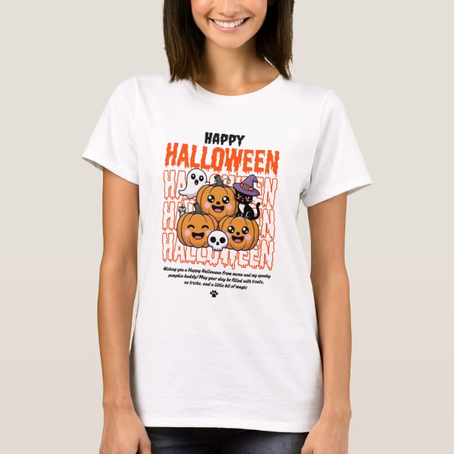 Camiseta Black and Orange Grunge Halloween Cat & Pumpkin  (Frente)