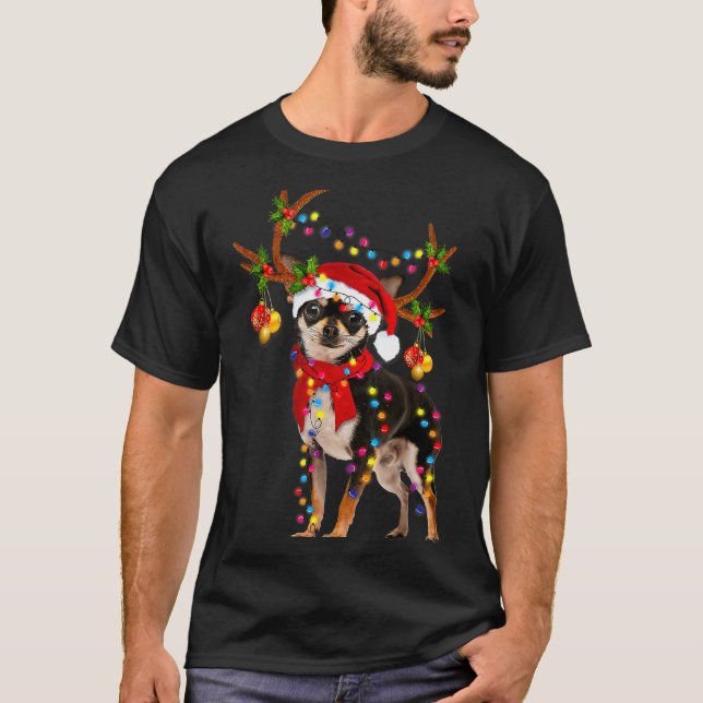 Camiseta Black And Tan Chihuahua Gorgeous Reindeer Christma (Frente)