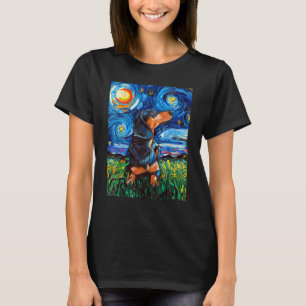 Camiseta Black and Tan Dachshund Doxie Starry Night Dog Art