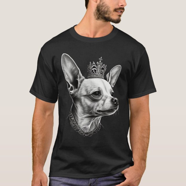 Camiseta Black and White Chihuahua Dog on Crown Chihuahua 1 (Frente)